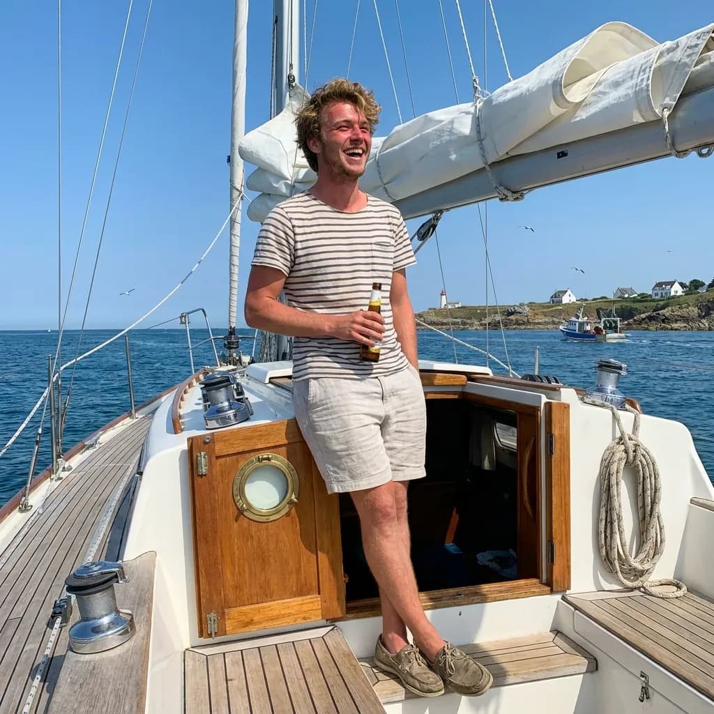 Sample AI dating photo — sailboat deck