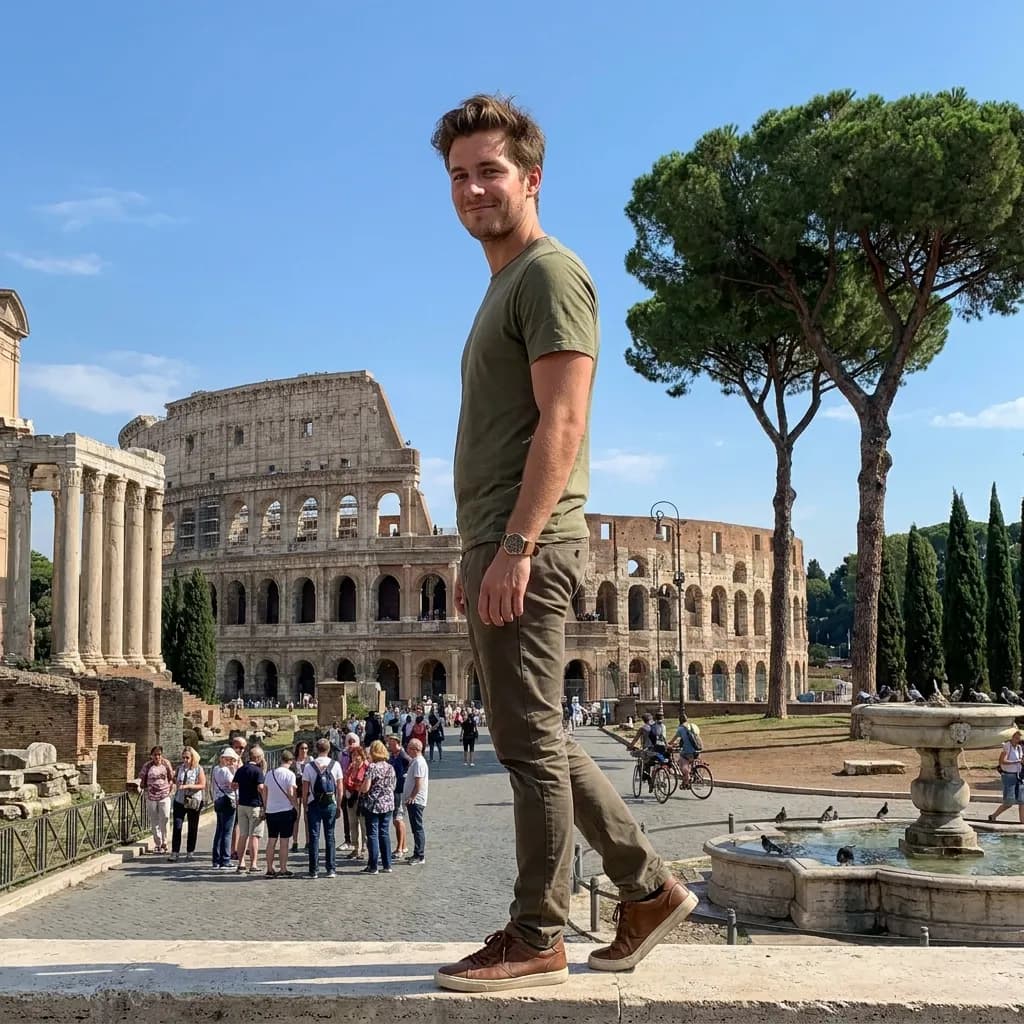 Sample AI dating photo — Rome Colosseum